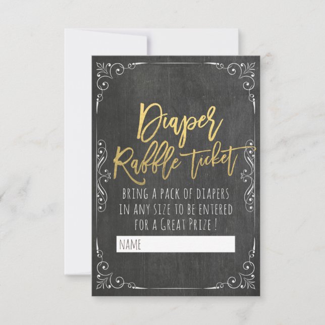 Invitación Baby Shower Diaper Raffle Ticket Floral Chalkboard (Anverso)