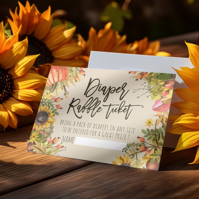 Invitación Baby Shower Diaper Raffle Ticket Pumpkin Sunflower (Subido por el creador)