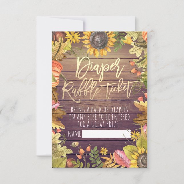 Invitación Baby Shower Diaper Raffle Ticket Pumpkin Sunflower (Anverso)