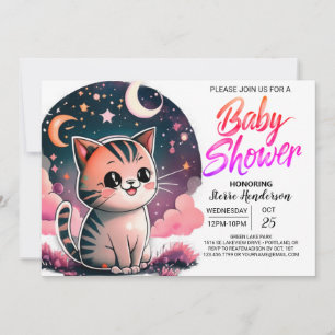 Invitación Baby Shower digital de color de agua Kitten