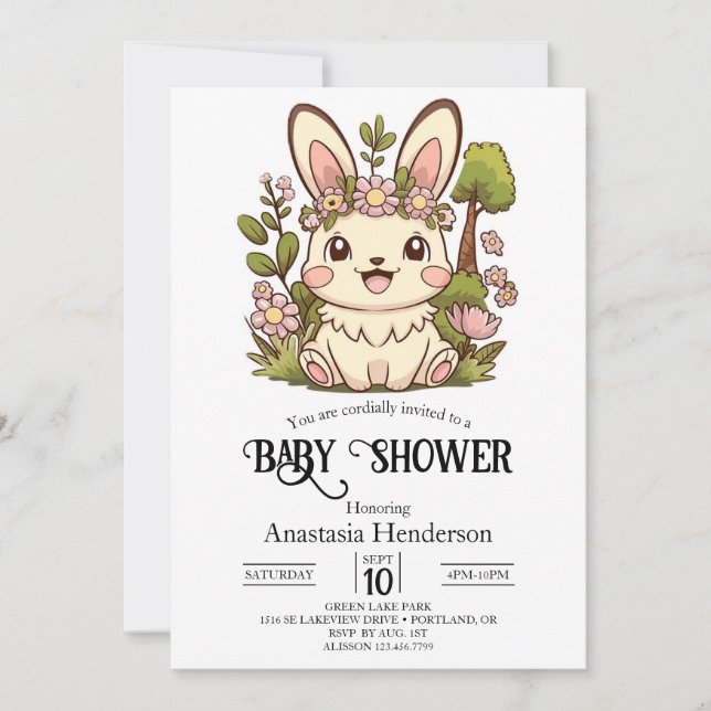 Invitación Baby Shower digital de conejitos encantados (Anverso)