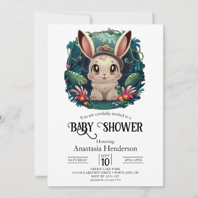 Invitación Baby Shower digital de conejo con encanto (Anverso)