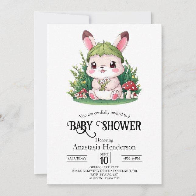 Invitación Baby Shower digital de conejo místico Bunny (Anverso)
