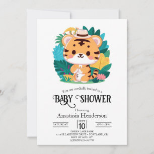 Invitación Baby Shower digital de pequeños tigres encantado
