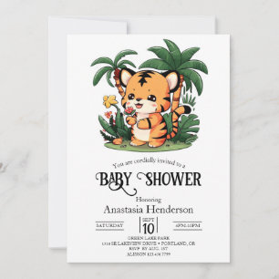 Invitación Baby Shower digital de tigre de selva colorida