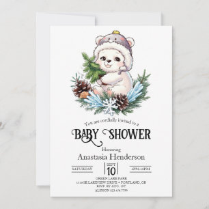 Invitación Baby Shower digital simple de oso polar con nieve