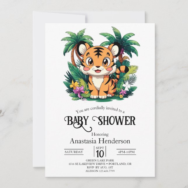 Invitación Baby Shower digital simple de tigres de bonito (Anverso)
