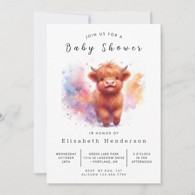 Invitación Baby Shower Digital Whimsical Fun Cow (Anverso)