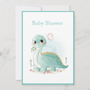 Invitación Baby Shower Dinosaur Green Watercolor