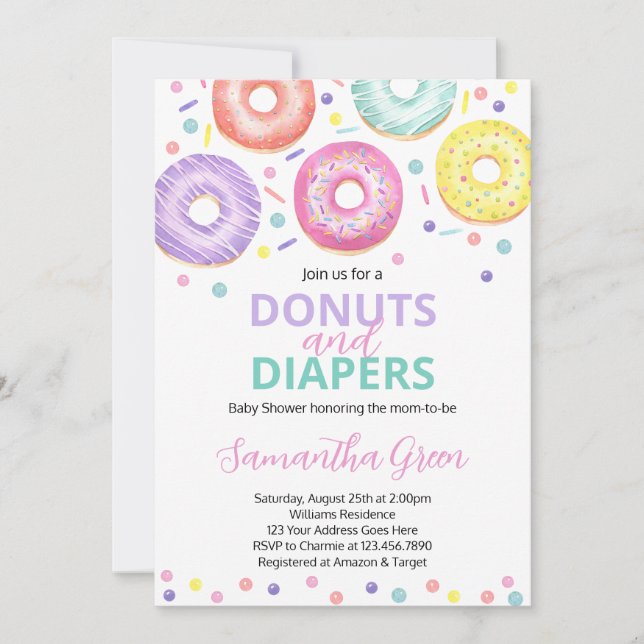 Invitación Baby Shower Donuts and Diapers (Anverso)