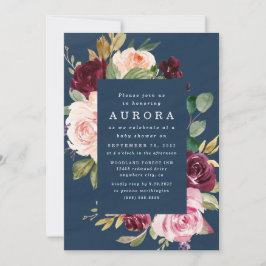 Invitación Baby Shower dorado rosado azul de la Marina Borgoñ