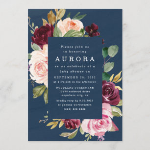 Invitación Baby Shower dorado rosado azul de la Marina Borgoñ
