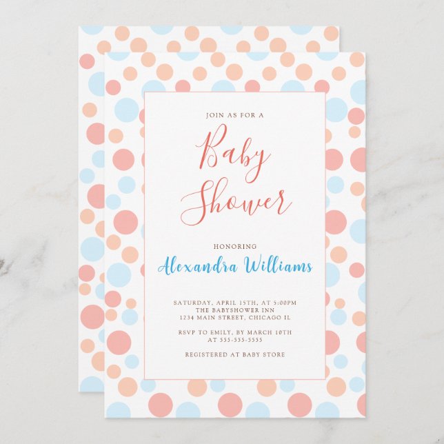 Invitación Baby Shower Dots Personalized Colorful Modern (Anverso / Reverso)