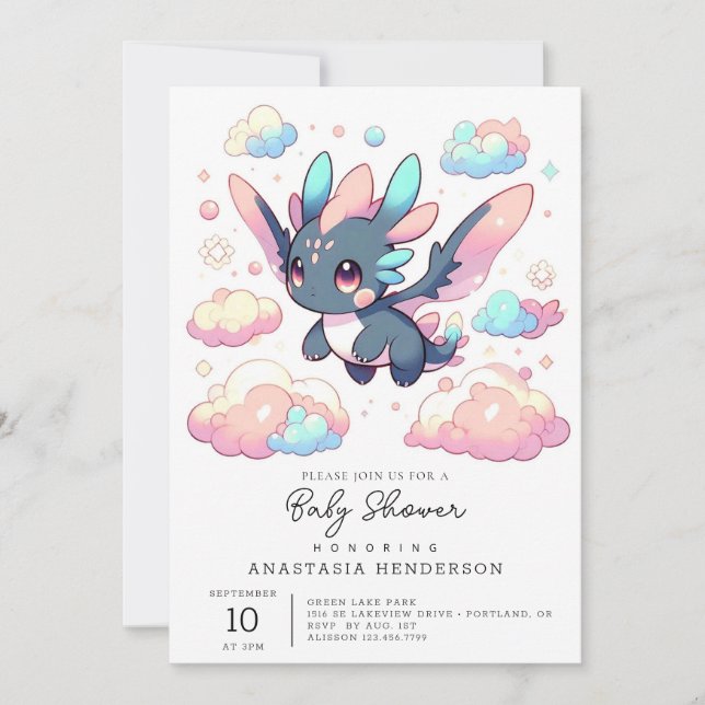 Invitación Baby Shower Dragón mítico (Anverso)