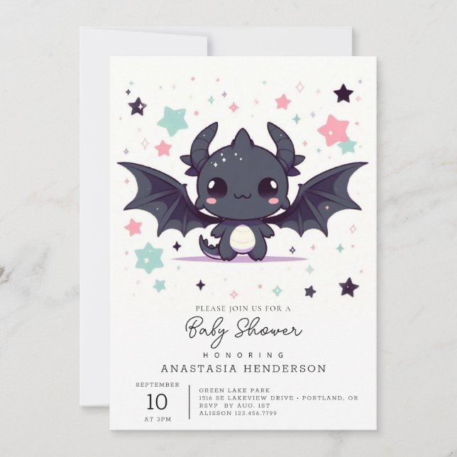 Invitación Baby Shower Dragon moderno (Anverso)