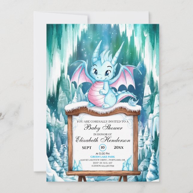 Invitación Baby Shower Dragon Simple Watercolor (Anverso)