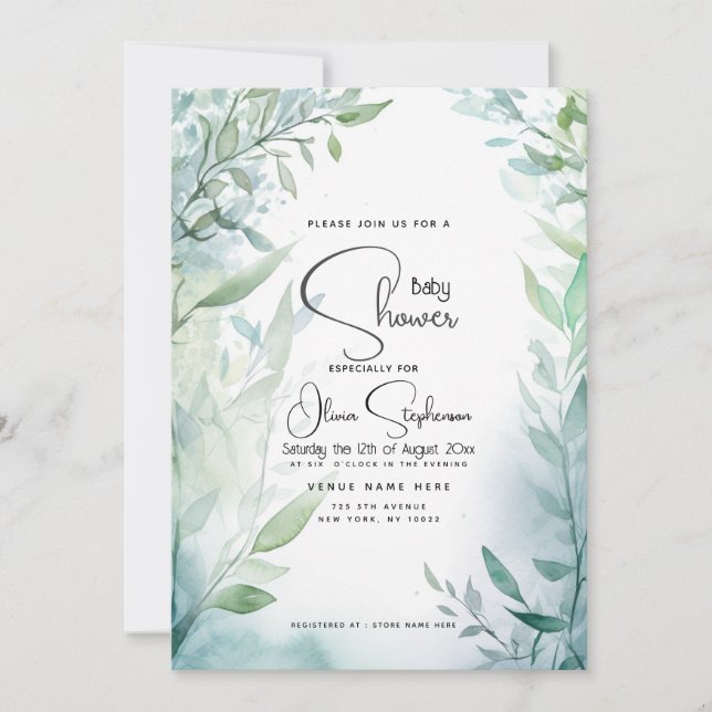 Invitación Baby Shower - Dreamy Blue Garden (Anverso)