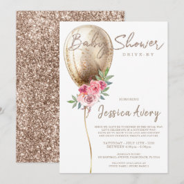 Invitación Baby Shower Drive By Luxury Beige Balloon Purpurin