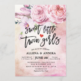 Invitación Baby Shower dulce Chicas gemelos Boho Flores