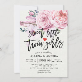 Invitación Baby Shower dulce Chicas gemelos Boho Flores