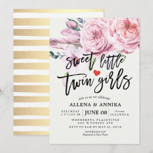 Invitación Baby Shower dulce Chicas gemelos Boho Flores