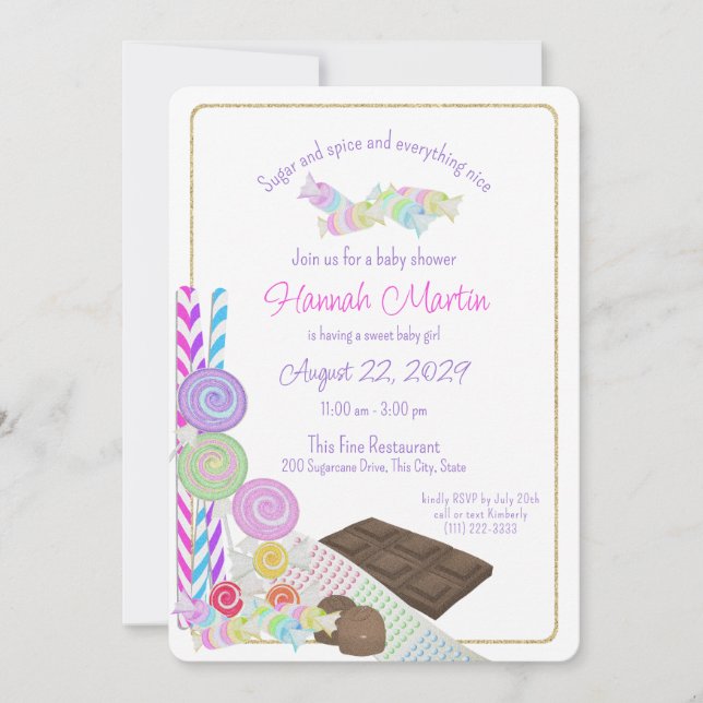 Invitación Baby Shower dulce de azucar y dulce de especias (Anverso)