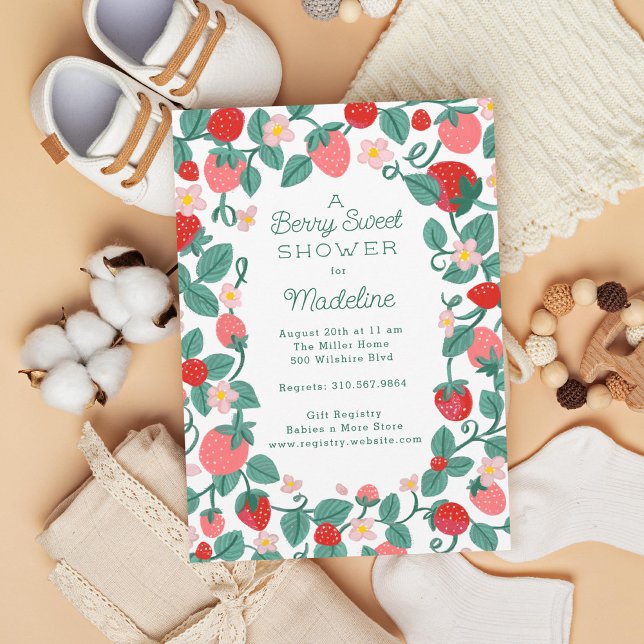 Invitación Baby Shower dulce de fresa ilustrado (Subido por el creador)