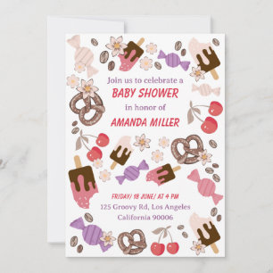 Invitación Baby Shower dulce y salado trata el patrón blanco