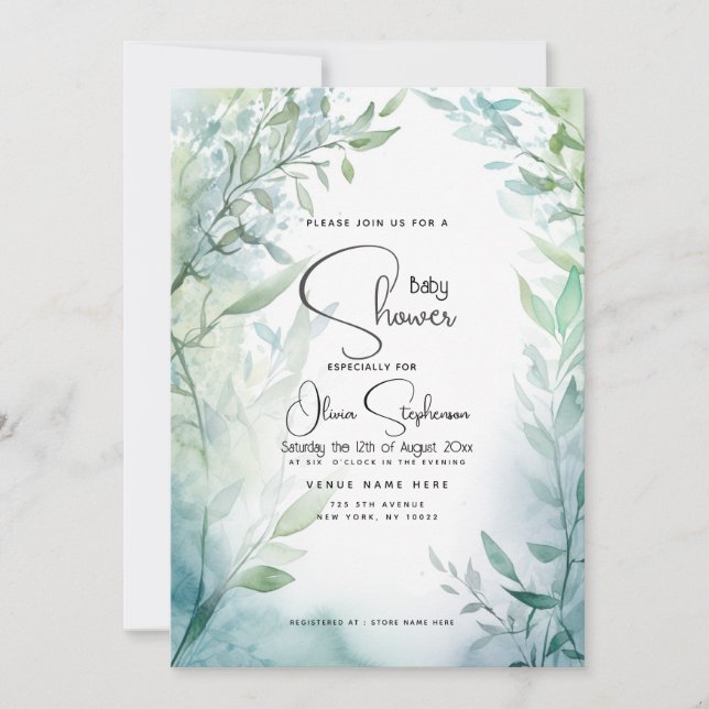 Invitación Baby Shower - Dusty Blue Garden (Anverso)