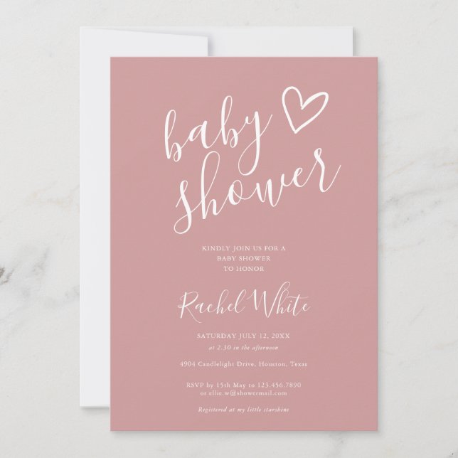 Invitación Baby Shower Dusty Rosa Pink Baby Girl (Anverso)