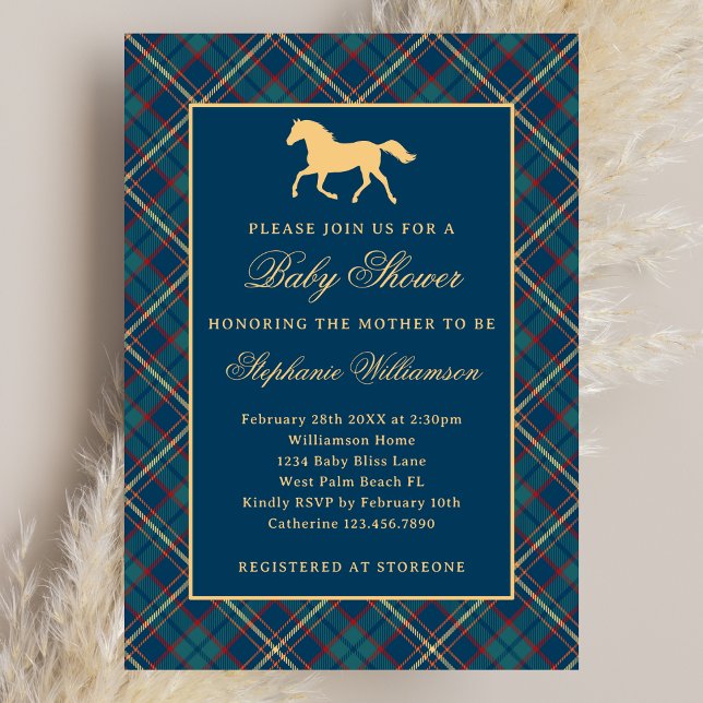 Invitación Baby Shower ecuestre azul preppy clásico (Subido por el creador)