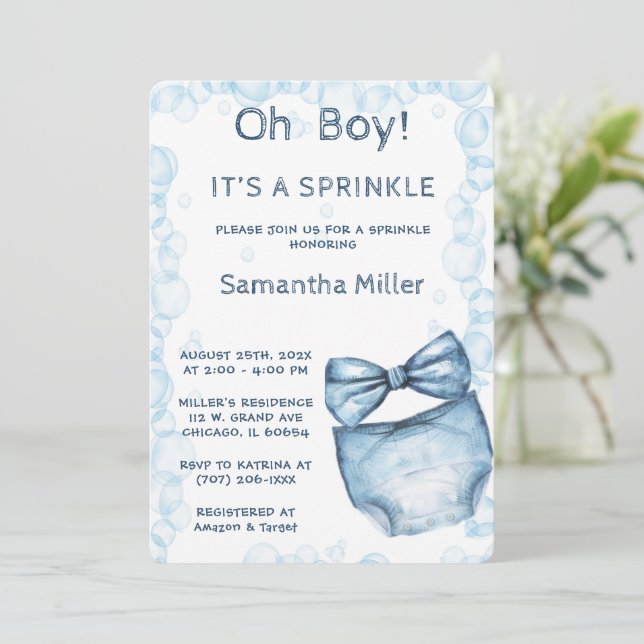 Invitación Baby Shower editable Blue Sprinkle (Anverso de pie)