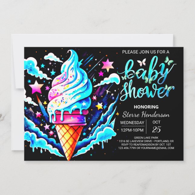 Invitación Baby Shower Editable Cone Ice Cream Boy (Anverso)