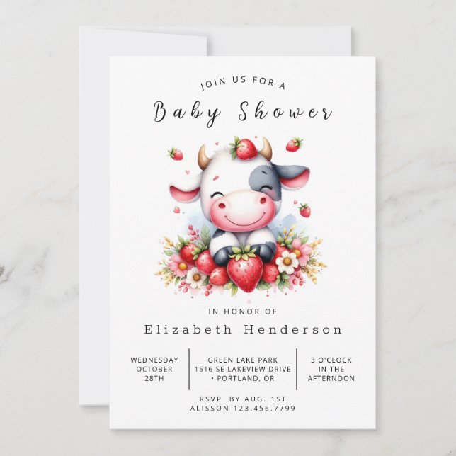 Invitación Baby Shower editable de la vaca de la granja (Anverso)