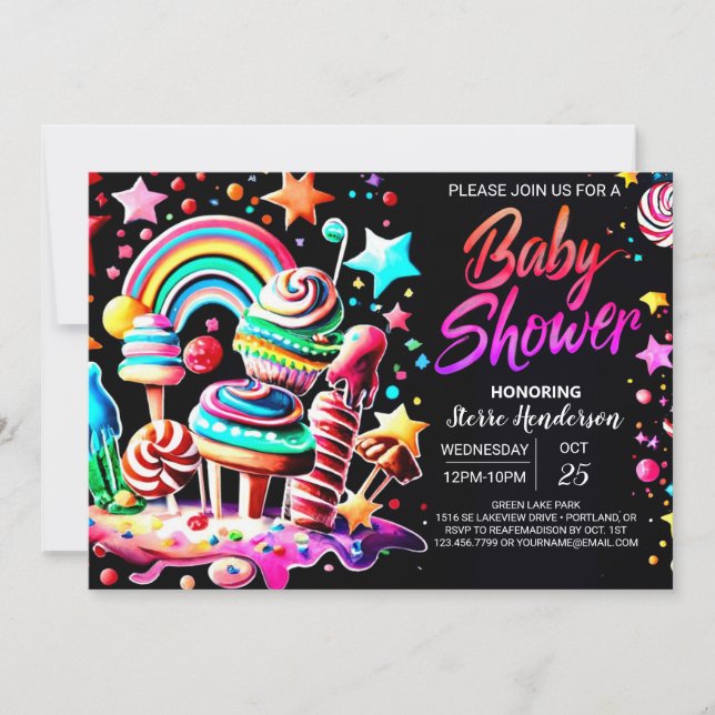Invitación Baby Shower editable por Candy Oasis (Anverso)