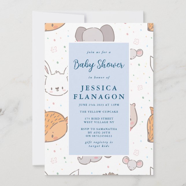 Invitación Baby Shower editable Safari Jungle Animal Blue (Anverso)