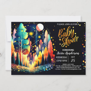 Invitación Baby Shower editable Watercolor Fireflies Woods