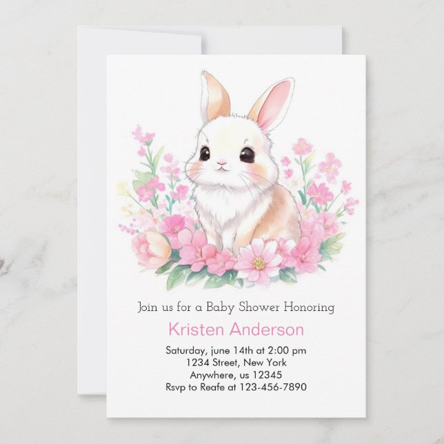 Invitación Baby Shower, el caprichoso Chica de Woodland Conej (Anverso)