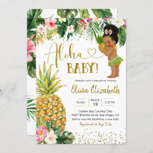 Invitación Baby Shower, el Chica afroafricano luau tropical
