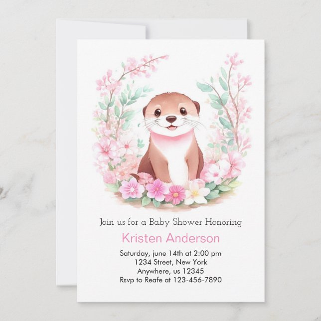 Invitación Baby Shower, el Chica de Otter's Wonderland (Anverso)