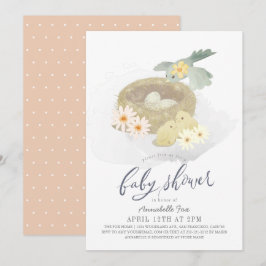 Invitación Baby Shower, el Chica floral de nido de aves