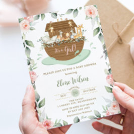 Invitación Baby Shower, el Chica floral rosa dulce Noé