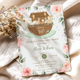 Invitación Baby Shower, el Chica floral rosa dulce Noé