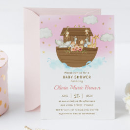 Invitación Baby Shower, el Chica rosado de los animales de No