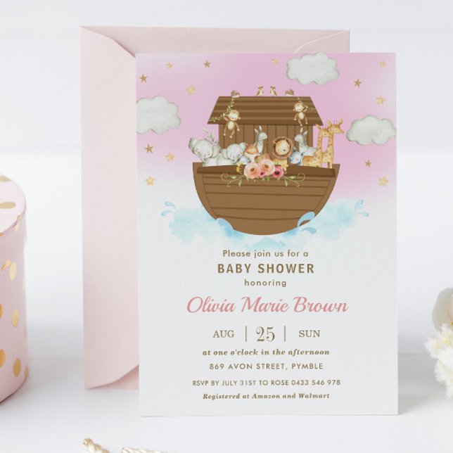 Invitación Baby Shower, el Chica rosado de los animales de No (Subido por el creador)