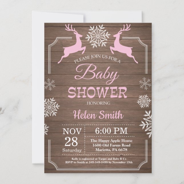 Invitación Baby Shower, el Chica ruso de copos de nieve de ve (Anverso)