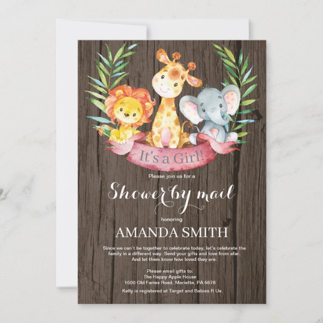 Invitación Baby Shower, el Chica ruso de la selva Safari por  (Anverso)