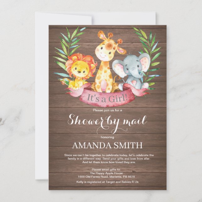 Invitación Baby Shower, el Chica ruso de la selva Safari por  (Anverso)