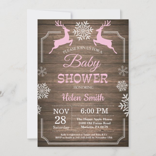 Invitación Baby Shower, el Chica ruso del invierno con nieve (Anverso)