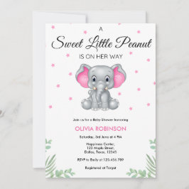 Invitación Baby Shower, el elefante dulce Chica de cacahuete